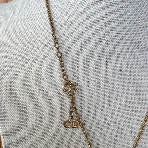 Christian Dior CD Circle Logo Pendant Necklace Gold Rope Chain 15.5-17.5" - Picture 11 of 13